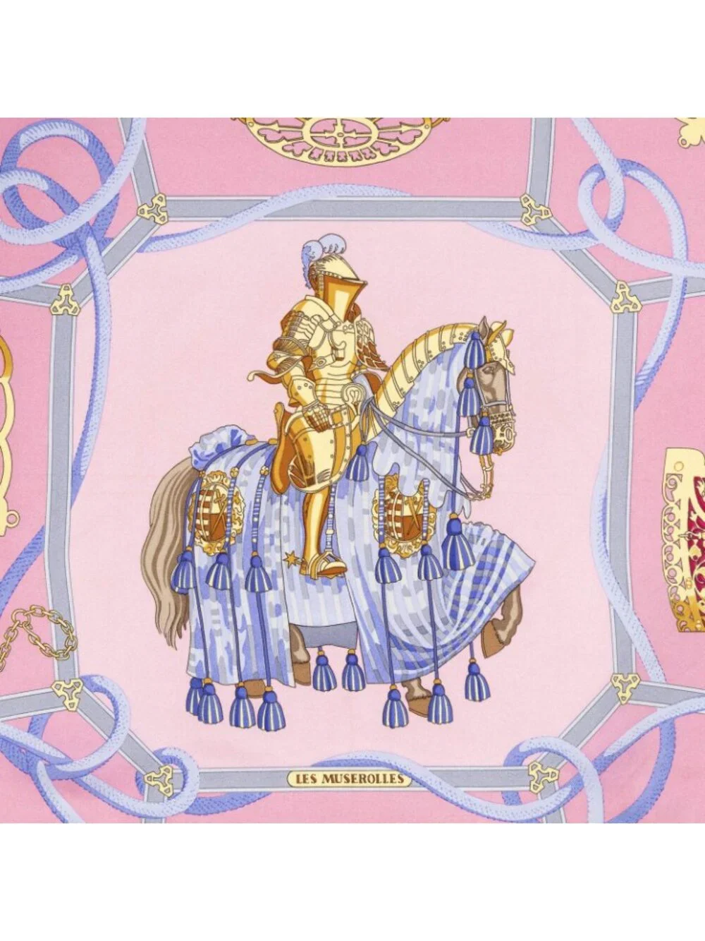 Hermes Scarf Light Pink Yellow Blue Twill Silk